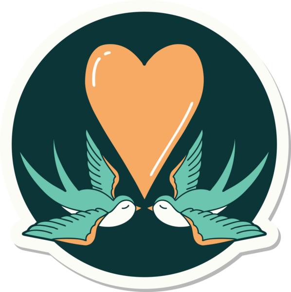 Geleneksel kırlangıç stili dövme çıkartması ve bir insan tarafından çizilmiş kalp.