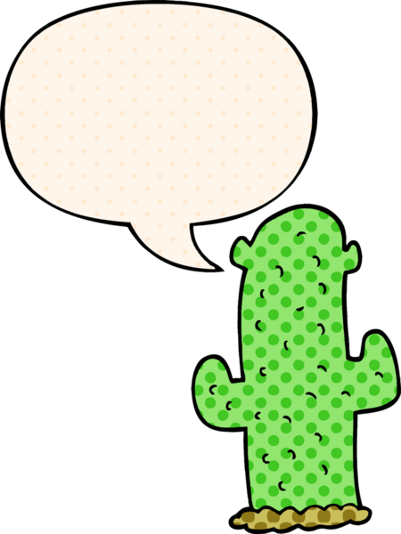 bir insan tarafından çizilmiş çizgi roman tarzında konuşma baloncuğu olan çizgi film kaktüsü.