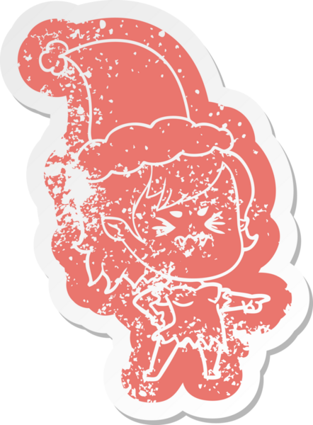 Bir insan tarafından çizilmiş Noel Baba şapkası takan vampir bir kızın rahatsız edici bir karikatürü.