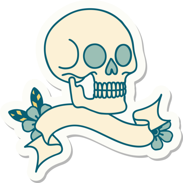 Bir insan tarafından çizilmiş kafatasının pankartıyla dövme stili etiketi