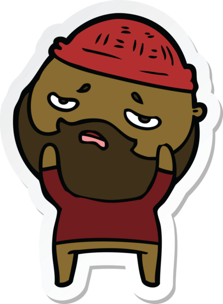 Bir insan tarafından çizilmiş sakallı endişeli bir karikatür çıkartması.