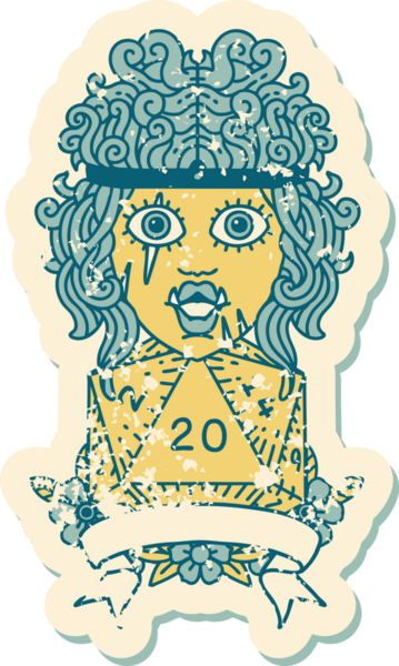 Retro Dövme Biçimi Yarı Ork Barbar Karakteri Bir insan tarafından çizilmiş doğal 20 zar