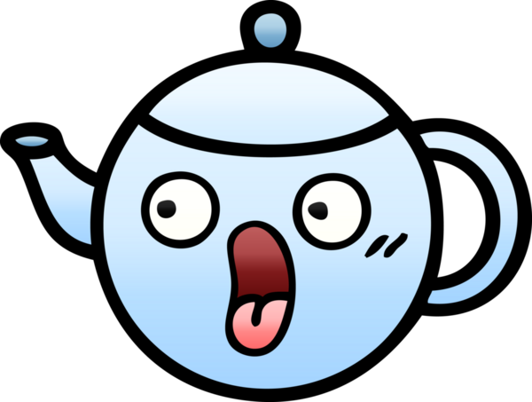 Bir insan tarafından çizilmiş bir çaydanlığın gölgelenmiş karikatürü.