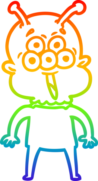 gökkuşağı gradyanı çizimi bir insan tarafından çizilmiş mutlu bir uzaylı çizgi filmi.