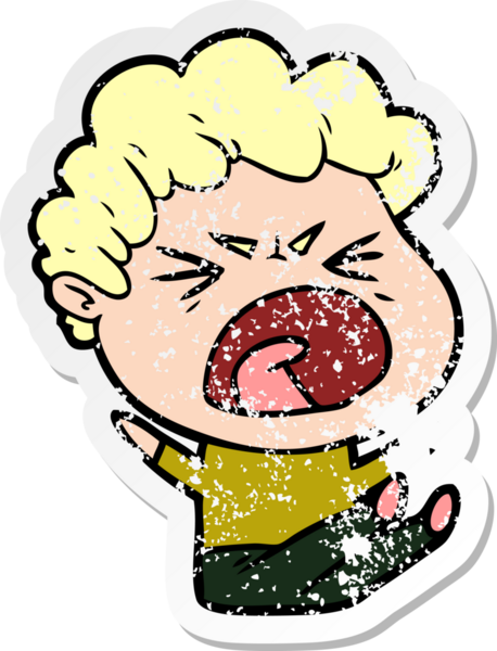 Bir insan tarafından çizilmiş öfkeli bir adamın sıkıntılı çıkartması.