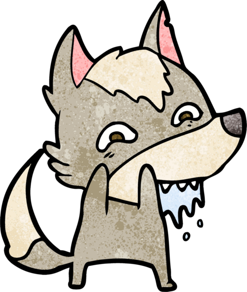 Bir insan tarafından çizilmiş aç kurt çizgi filmi.