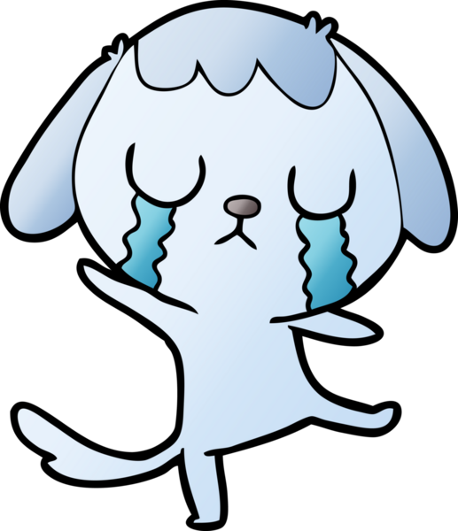 Bir insan tarafından çizilmiş şirin bir çizgi film köpeği ağlıyor.