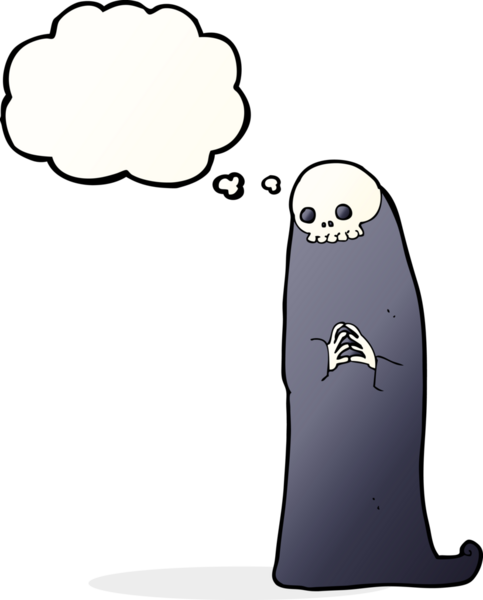 Bir insan tarafından çizilmiş düşünce baloncuklu cadılar bayramı hortlağı çizgi filmi.