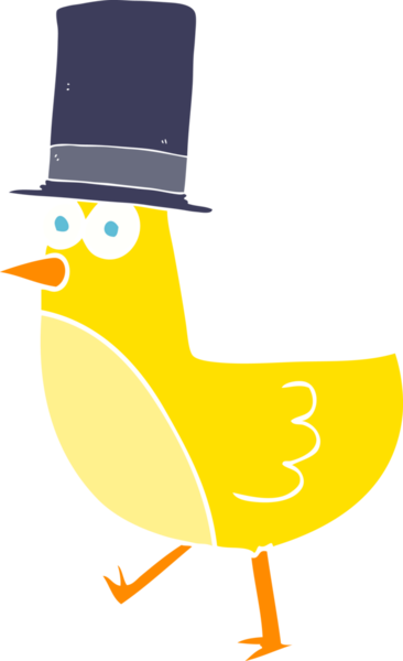 Bir insan tarafından çizilmiş kuş şapkasının düz renkli çizimi