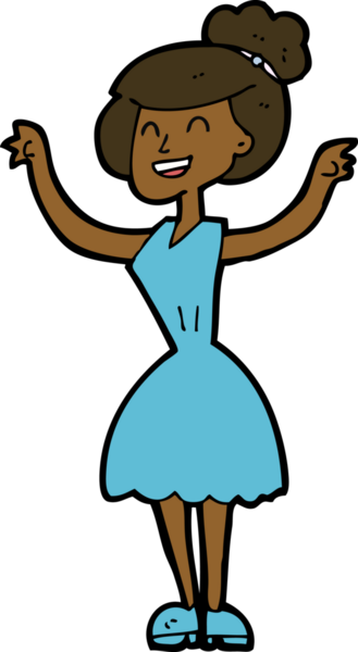 Bir insan tarafından çizilmiş kollarını kaldırmış çizgi film kadını.