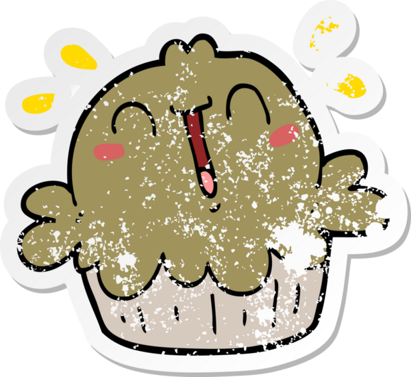 Bir insan tarafından çizilmiş şirin bir karikatür pastasının sıkıntılı çıkartması.