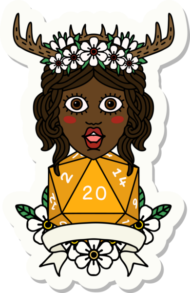 Bir insan tarafından çizilmiş doğal 20 zarlı bir Druid çıkartması.