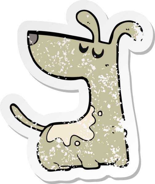 Bir insan tarafından çizilmiş mutlu bir köpeğin gerilmiş çıkartması.