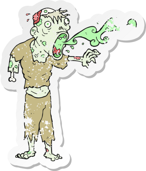 Bir insan tarafından çizilmiş iğrenç zombi çizgi filminin gerilimli yapıştırması.