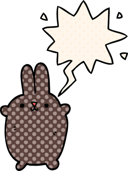 Çizgi roman tarzında konuşma balonu olan çizgi film tavşanı bir insan tarafından çizilmiş.