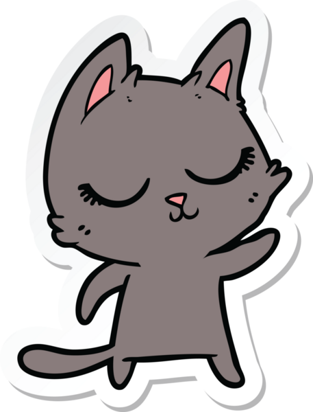 Bir insan tarafından çizilmiş sakin bir çizgi film kedisinin çıkartması.