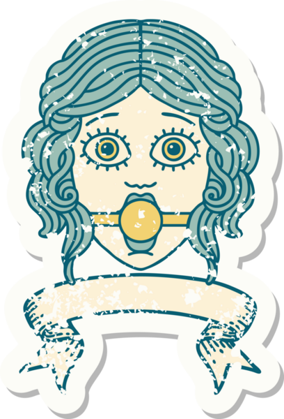 Üzerinde kadın yüzü işareti olan eski bir çıkartma bir insan tarafından çizilmiş bir top takıyor.