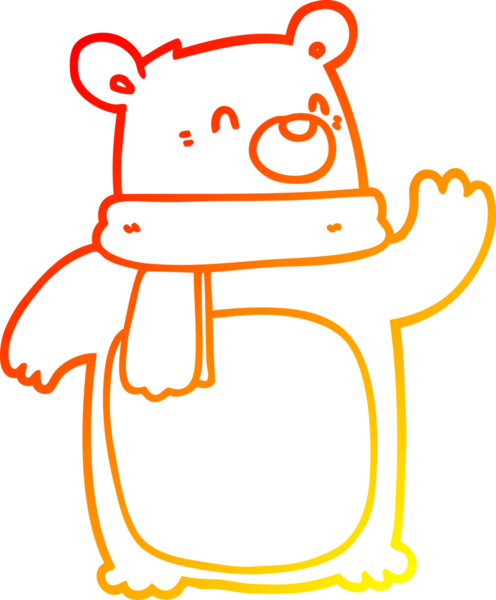 Bir insan tarafından çizilmiş eşarp takan çizgi film ayısının sıcak çizgi çizimi