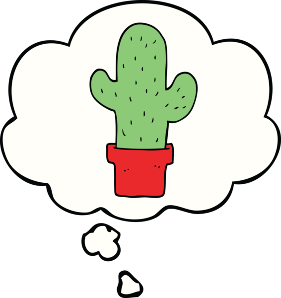 Bir insan tarafından çizilmiş düşünce baloncuklu çizgi film kaktüsü.