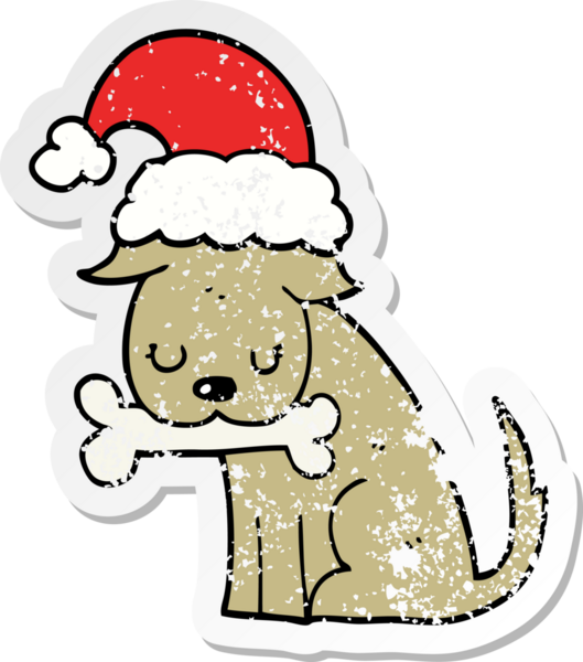 Bir insan tarafından çizilmiş şirin bir Noel köpeğinin sıkıntılı çıkartması.