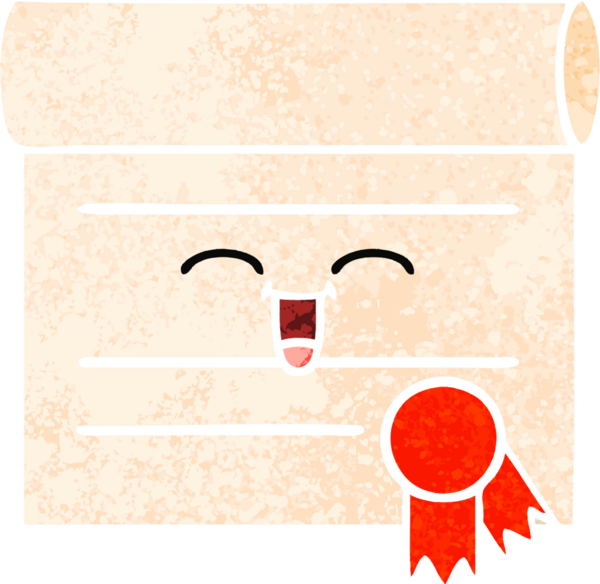 Bir insan tarafından çizilmiş bir sertifikanın retro illüstrasyon tarzı karikatürü