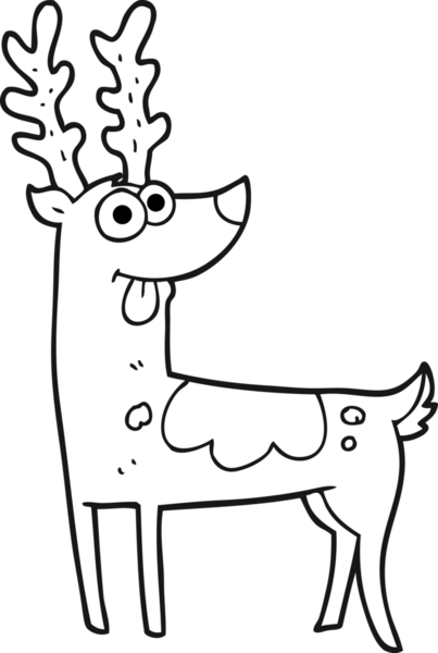 Bir insan tarafından çizilmiş siyah beyaz ren geyiği çizimi.