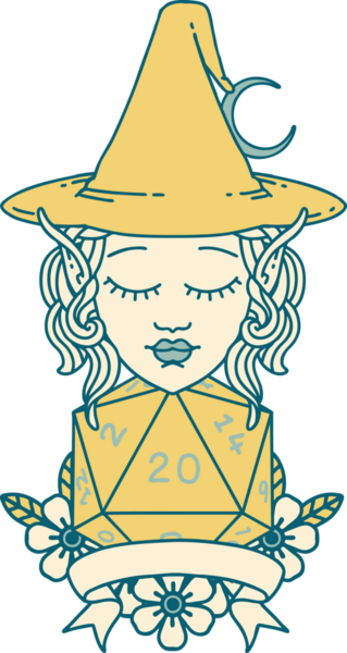 Retro Dövme Biçimli elf karakteri Bir insan tarafından çizilmiş doğal yirmi zar atışıyla