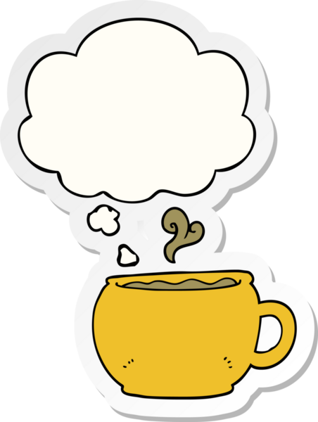 Düşünce baloncuklu çizgi film kahve fincanı insan tarafından çizilmiş bir çıkartma.