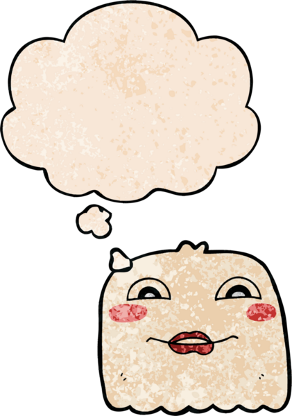 Bir insan tarafından çizilmiş grunge desenli düşünce baloncuklu çizgi film hayaleti.