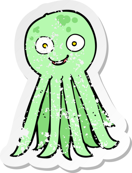 Bir insan tarafından çizilmiş ahtapot çizgi filminin gerilimli yapıştırması.