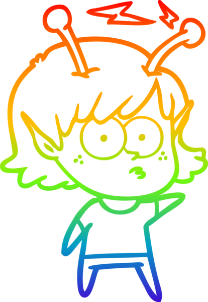 Gökkuşağı gradyan çizgisi bir insan tarafından çizilmiş uzaylı bir kızın çizimi