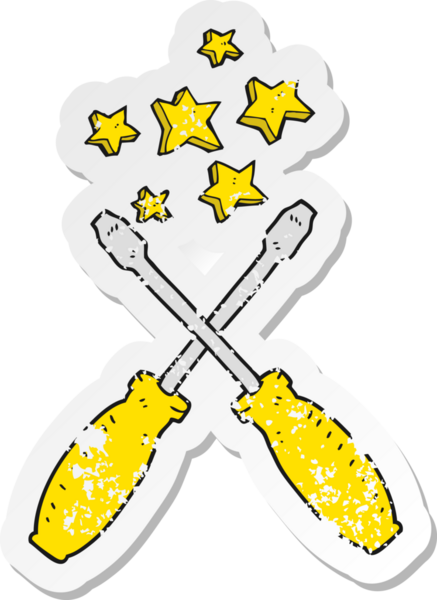 Bir insan tarafından çizilmiş çizgi film tornavidalarının gerilimli yapıştırması.