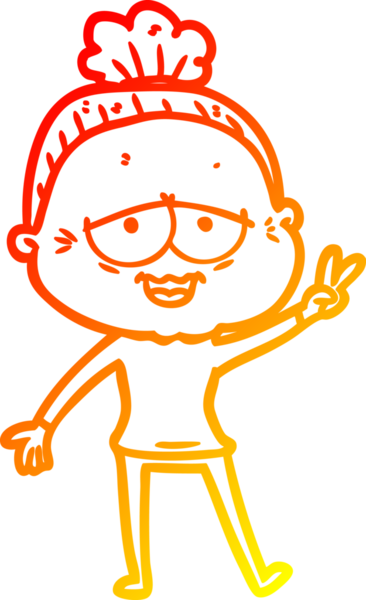 Bir insan tarafından çizilmiş mutlu, yaşlı bir kadının sıcak çizgi çizimi.