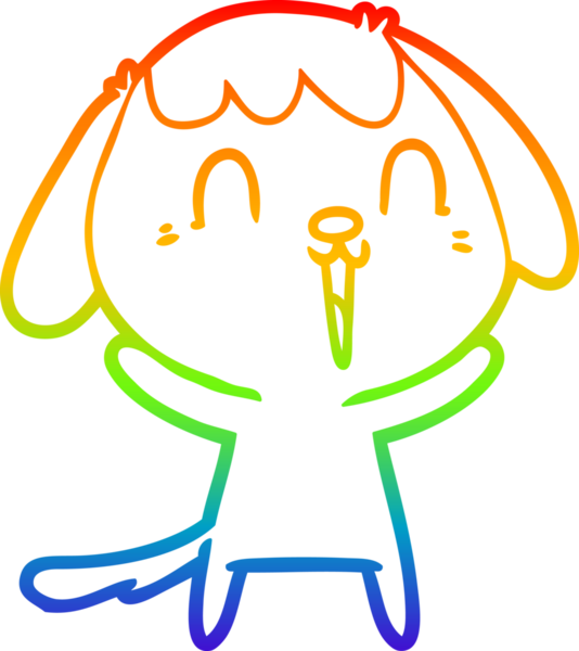 Gökkuşağı gradyan çizimi. Bir insan tarafından çizilmiş şirin bir köpek çizimi.