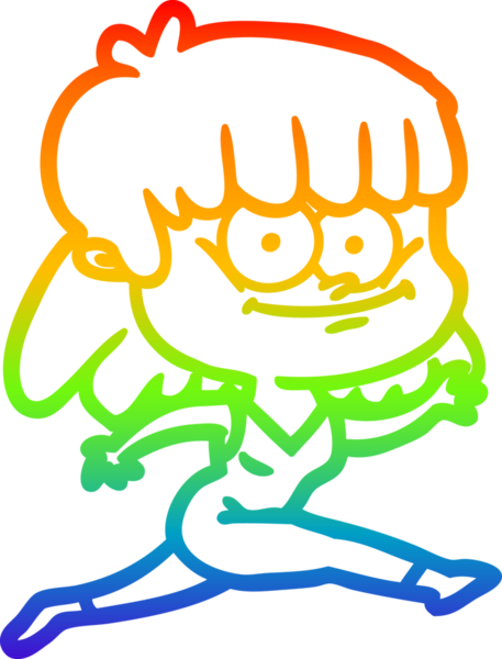 Gökkuşağı gradyan çizimi bir insan tarafından çizilmiş gülümseyen bir çizgi kız çizimi