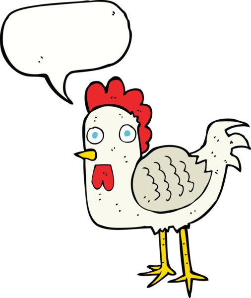 Bir insan tarafından çizilmiş konuşma balonlu çizgi film tavuğu