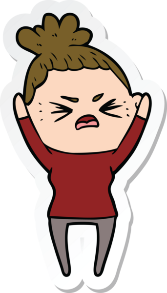 Bir insan tarafından çizilmiş kızgın bir karikatür çıkartması.