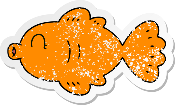 Bir insan tarafından çizilmiş garip bir el çizilmiş karikatür balığının sıkıntılı çıkartması