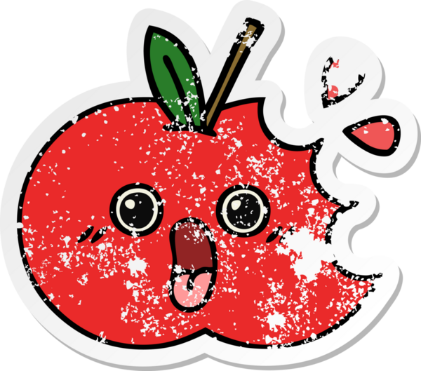 Bir insan tarafından çizilmiş kırmızı elma çizgi filminin sıkıntılı çıkartması.