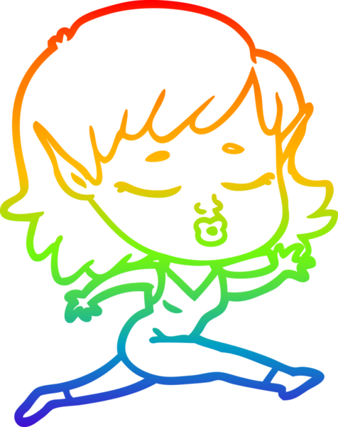 Gökkuşağı gradyan çizgisi bir insan tarafından çizilmiş güzel bir elf kızı çizimi