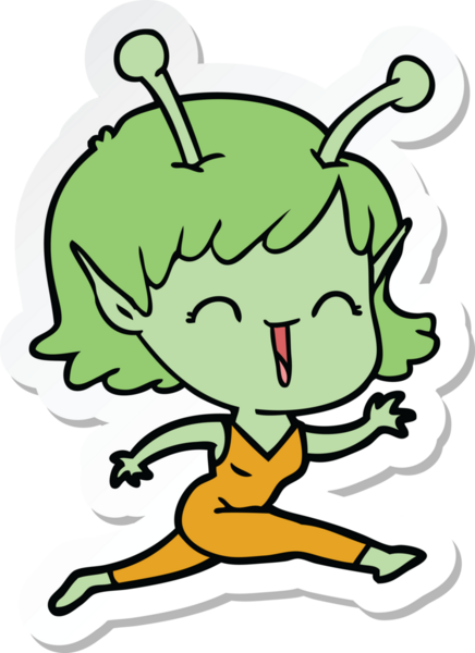 Bir insan tarafından çizilmiş uzaylı bir kızın çıkartması.