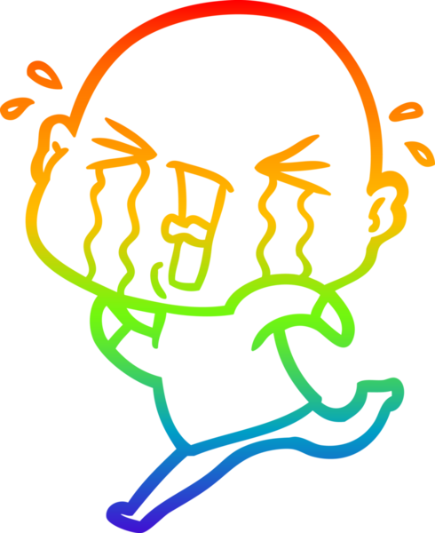 Bir insan tarafından çizilmiş ağlayan kel bir adamın çizgi çizimi.