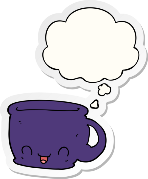 Düşünce baloncuklu bir kahve fincanı insan tarafından çizilmiş bir çıkartma.