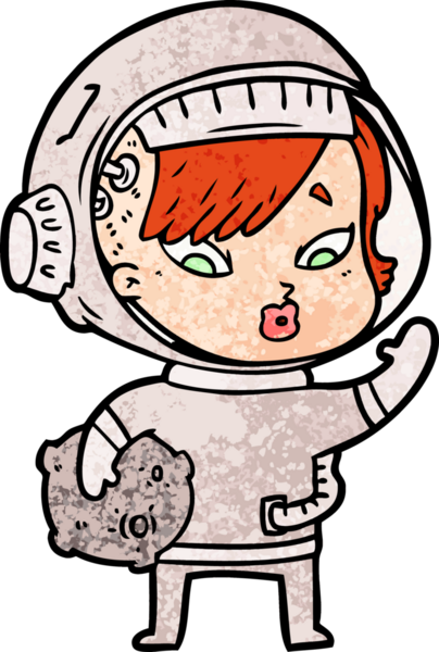 Bir insan tarafından çizilmiş astronot kadın.