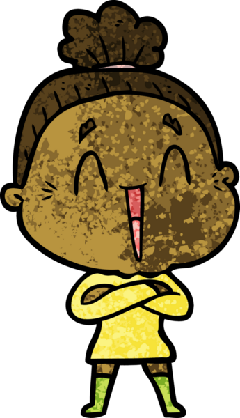 Bir insan tarafından çizilmiş mutlu yaşlı kadın çizgi filmi.