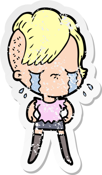 Bir insan tarafından çizilmiş ağlayan bir karikatür çıkartması.