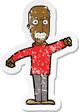 Bir insan tarafından çizilmiş kızgın yaşlı bir adamın gerilmiş çıkartması.