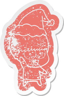 Mutlu çizgi film, bir insan tarafından çizilmiş Noel Baba şapkası takan bir çocuğun sıkıntılı çıkartması.