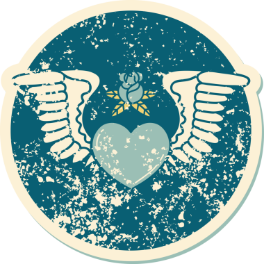 Bir insan tarafından çizilmiş kanatlı bir kalbin sembolik dövmesi.