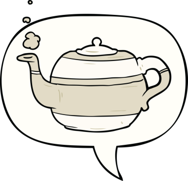 Bir insan tarafından çizilmiş konuşma balonlu çay demliği.